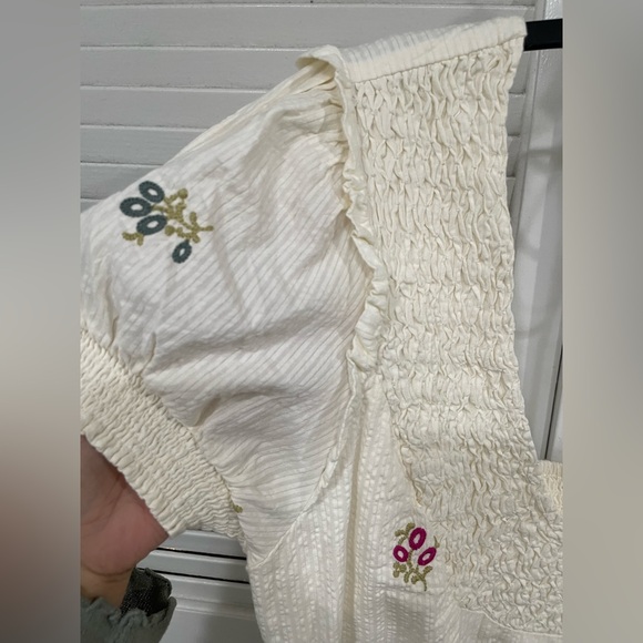 NWT Free People White Midi Dress with Pink & Green Floral Embroidery - Picture 11 of 13